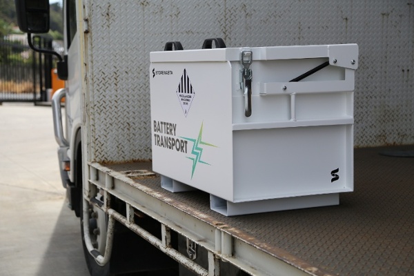 Storemasta lithium-ion battery transport unit on back of truck